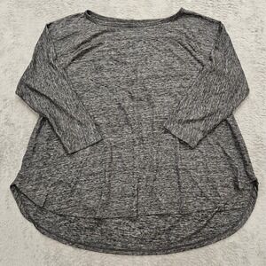 Ann Taylor LOFT Space Dye Knit Top Gray 3/4 Sleeve Boat Neck Pleated Back Large